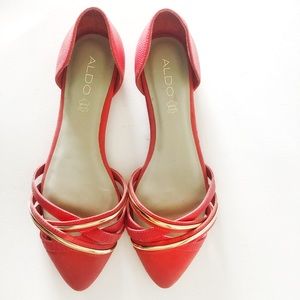 ALDO Pink and Gold Pointed Toe Leather Flats Woman’s Shoes Size 8.5